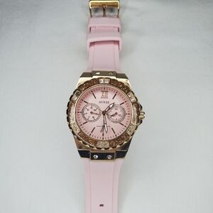 GUESS Ladies Pink Rose Gold Tone Multi-Function Watch
